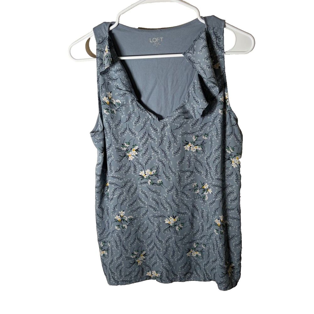 Loft Tank Top Women's Medium Round Neck Ruffle Sleeveless Lightweight Shirt